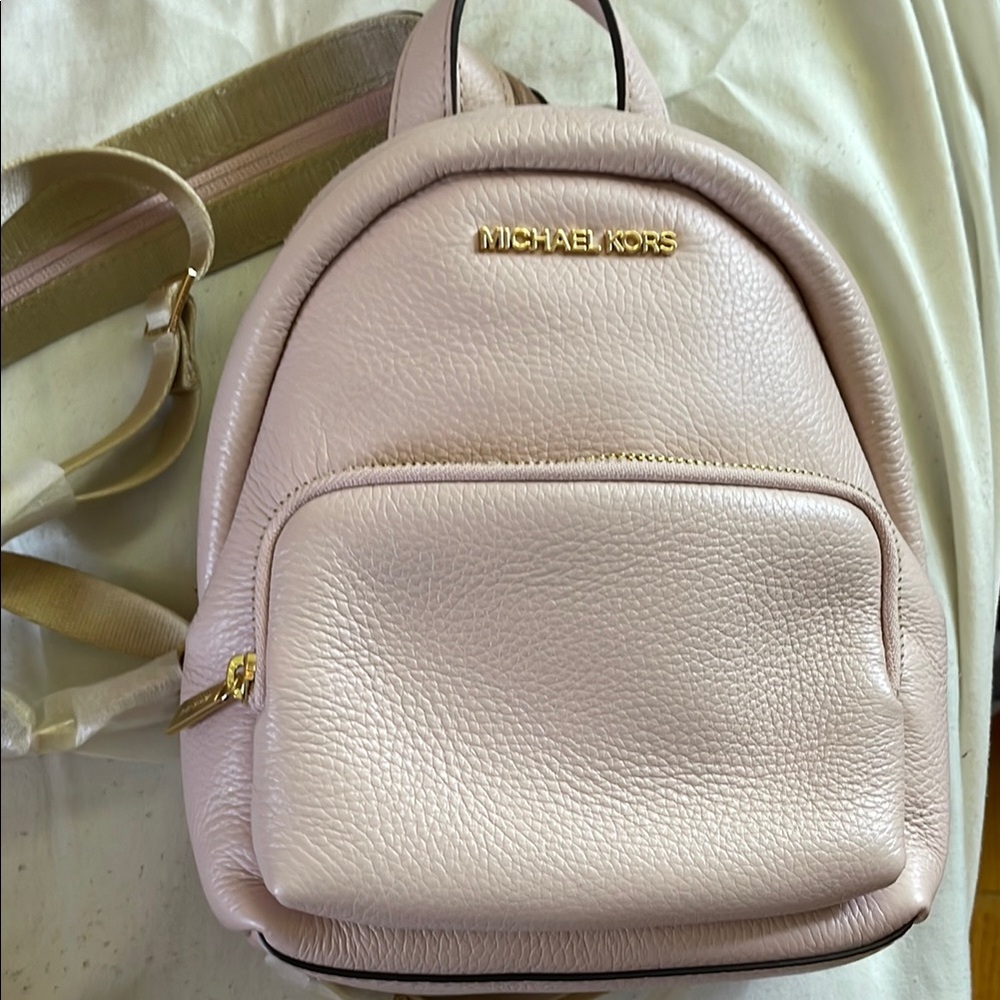 Michael Kors Pink Pebbled Leather Backpack with Gold Hardware